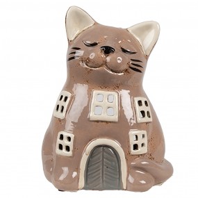 26CE1905 Portacandela Gatto  14x12x18 cm Marrone Ceramica Portacandele