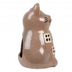 26CE1905 Tealight Holder Cat 14x12x18 cm Brown Ceramic Tea-light Holder