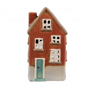 26CE1909 Tealight Holder House 10x8x18 cm Orange Ceramic Tea-light Holder