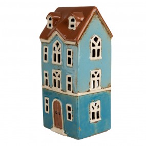 26CE1915 Waxinelichthouder Huis 11x9x22 cm Blauw Bruin Keramiek Theelichthouder