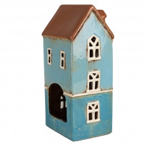 26CE1915 Portacandela Casa 11x9x22 cm Blu Marrone  Ceramica Portacandele