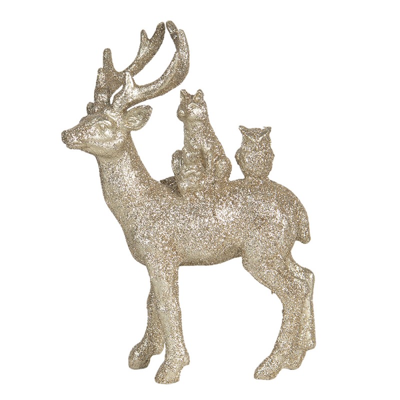 6PR3035 Christmas Ornament Deer 14x19 cm Gold colored Polyresin Rectangle Christmas Bauble