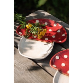 26CE1906 Serving Platter Mushroom 23x26 cm Beige Red Ceramic Presentation Plate