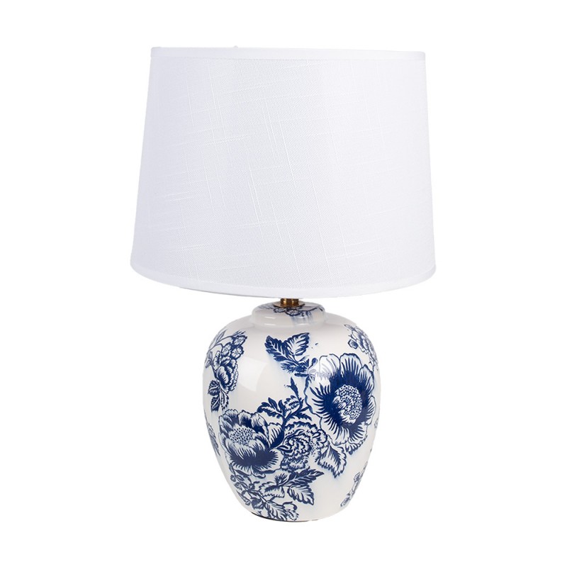 6LMC0097 Table Lamp Ø 28x42 cm White Blue Ceramic Desk Lamp