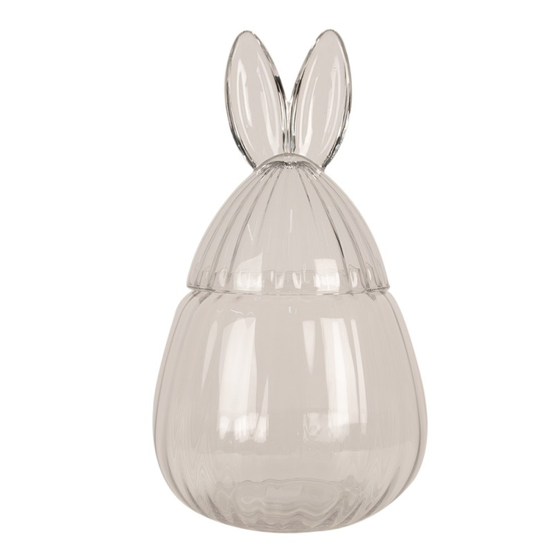 6GL4397 Pot en verre Ø 20x34 cm Transparent Verre Lapin Ovale Pot avec couvercle