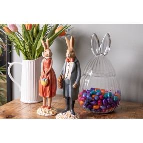 26GL4397 Glass Jar Ø 20x34 cm Transparent Glass Rabbit Oval Jar with Lid