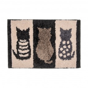 2BM0006 Bath Mat 59x39x1 cm Black Beige Polyester Cats