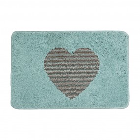 2BM0007BL Bath Mat 58x38x1 cm Blue Polyester Heart Rectangle