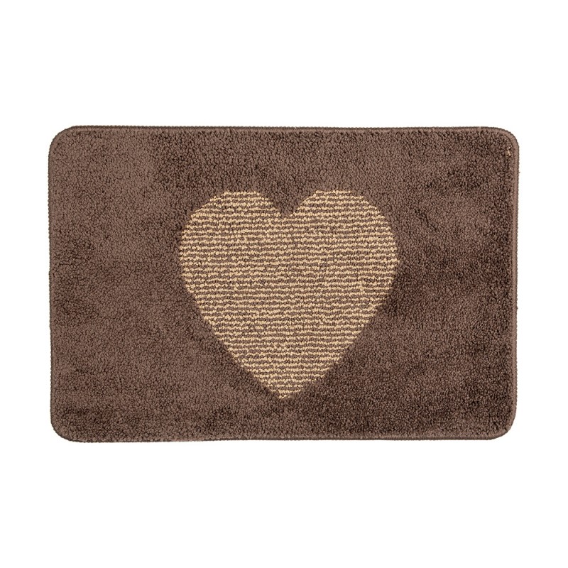 BM0007CH Bath Mat 58x38x1 cm Brown Polyester Heart Rectangle