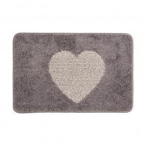 2BM0007G Bath Mat 58x38x1 cm Grey Polyester Heart Rectangle