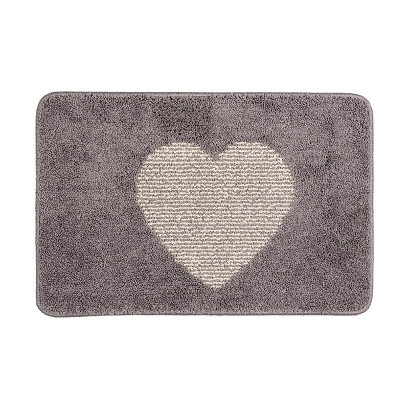 BM0007G Bath Mat 58x38x1 cm Grey Polyester Heart Rectangle