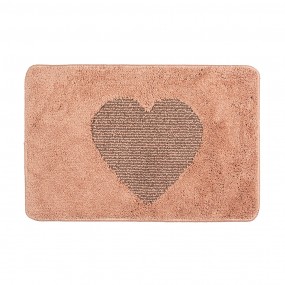 2BM0007P Bath Mat 58x38x1 cm Pink Polyester Heart Rectangle