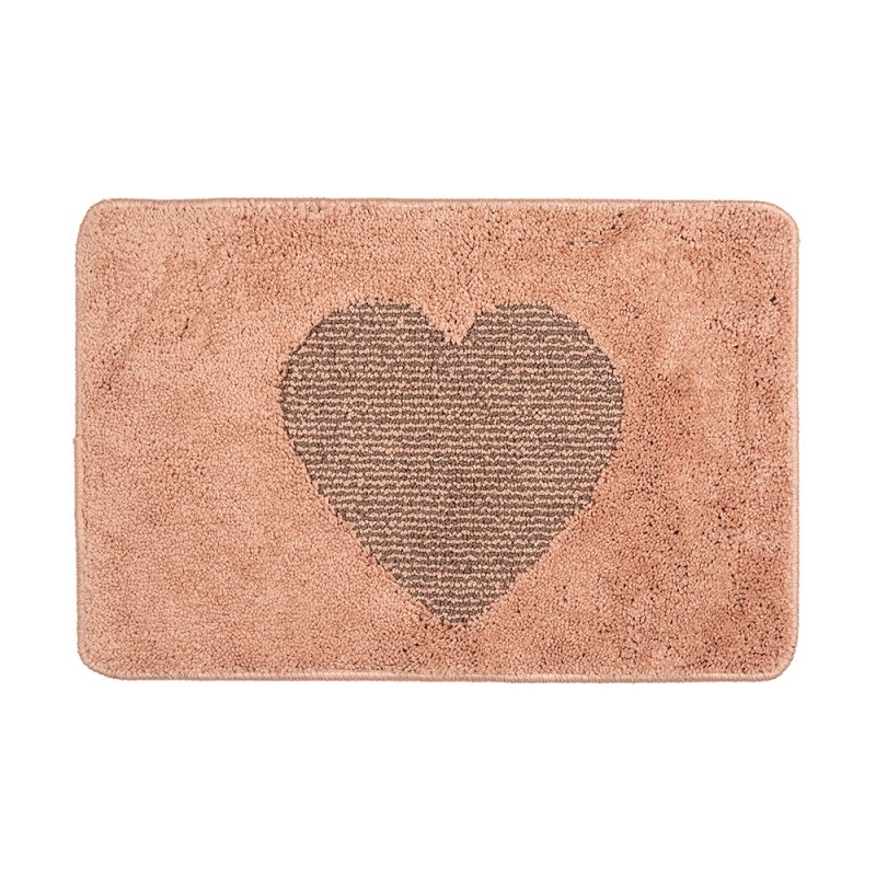 BM0007P Bath Mat 58x38x1 cm Pink Polyester Heart Rectangle