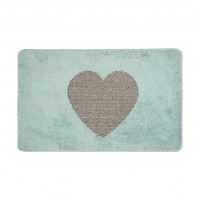 2BM0008BL Bath Mat 78x48x1 cm Blue Polyester Heart Rectangle