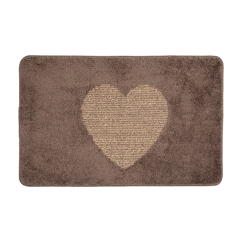 BM0008CH Bath Mat 78x48x1 cm Brown Polyester Heart Rectangle