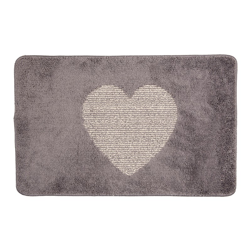 BM0008G Bath Mat 78x48x1 cm Grey Polyester Heart Rectangle