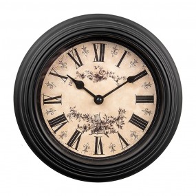 26KL0827 Horloge mural Ø 23x4 cm Noir Beige Plastique Verre Montre murale