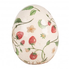 26CE1919M Figurine Egg Ø 10x12 cm Beige Red Ceramic Strawberries