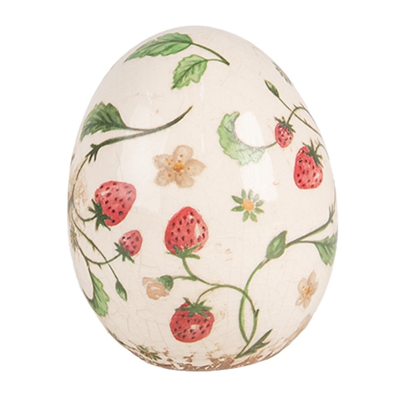 6CE1919M Figurine Egg Ø 10x12 cm Beige Red Ceramic Strawberries