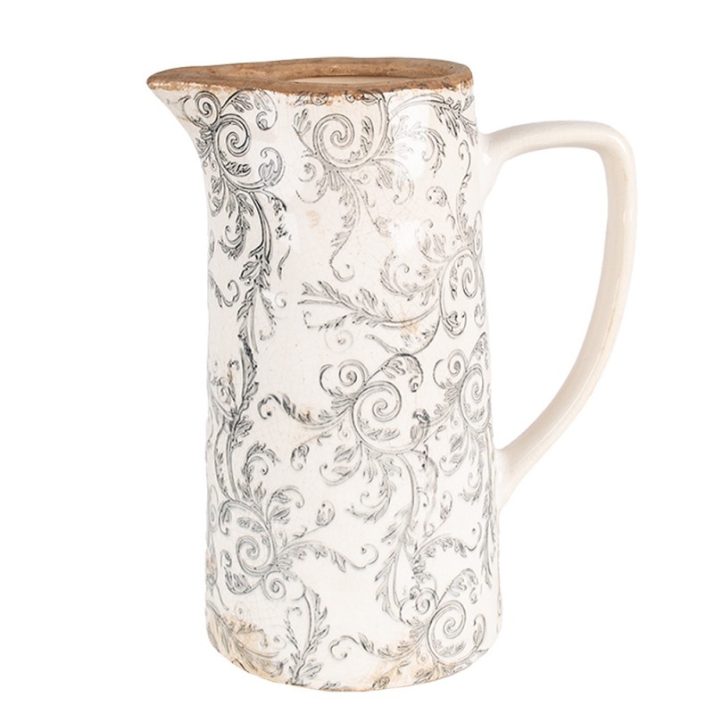 6CE1921L Decoration can 21x14x26 cm Beige Grey Ceramic Flowers Pitcher