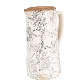 26CE1921L Decoration can 21x14x26 cm Beige Grey Ceramic Flowers Pitcher