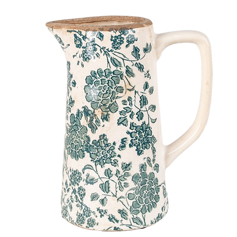 6CE1922M Decoration can 16x11x20 cm Beige Green Ceramic Flowers Pitcher