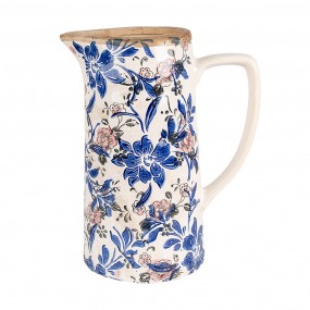 26CE1923L Decoration can 21x14x26 cm Beige Blue Ceramic Flowers Pitcher