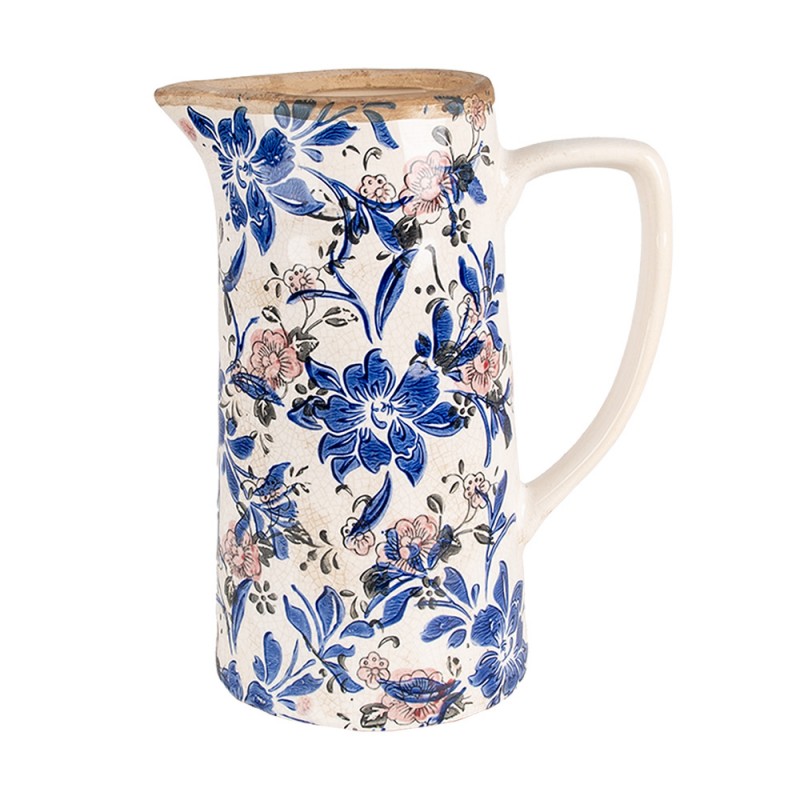 6CE1923L Decoration can 21x14x26 cm Beige Blue Ceramic Flowers Pitcher