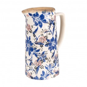 26CE1923L Decoration can 21x14x26 cm Beige Blue Ceramic Flowers Pitcher