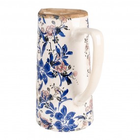 26CE1923L Decoration can 21x14x26 cm Beige Blue Ceramic Flowers Pitcher