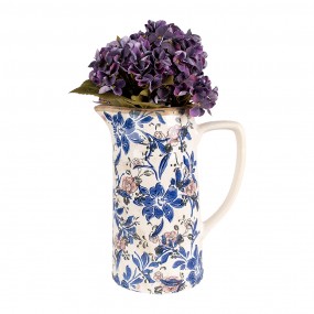 26CE1923L Decoration can 21x14x26 cm Beige Blue Ceramic Flowers Pitcher