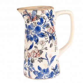 26CE1923M Decoration can 16x11x20 cm Beige Blue Ceramic Flowers Pitcher