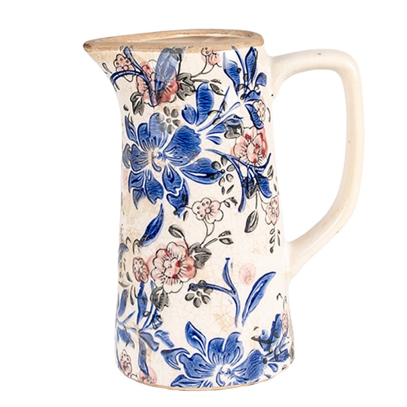 6CE1923M Decoration can 16x11x20 cm Beige Blue Ceramic Flowers Pitcher