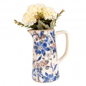 26CE1923M Decoration can 16x11x20 cm Beige Blue Ceramic Flowers Pitcher