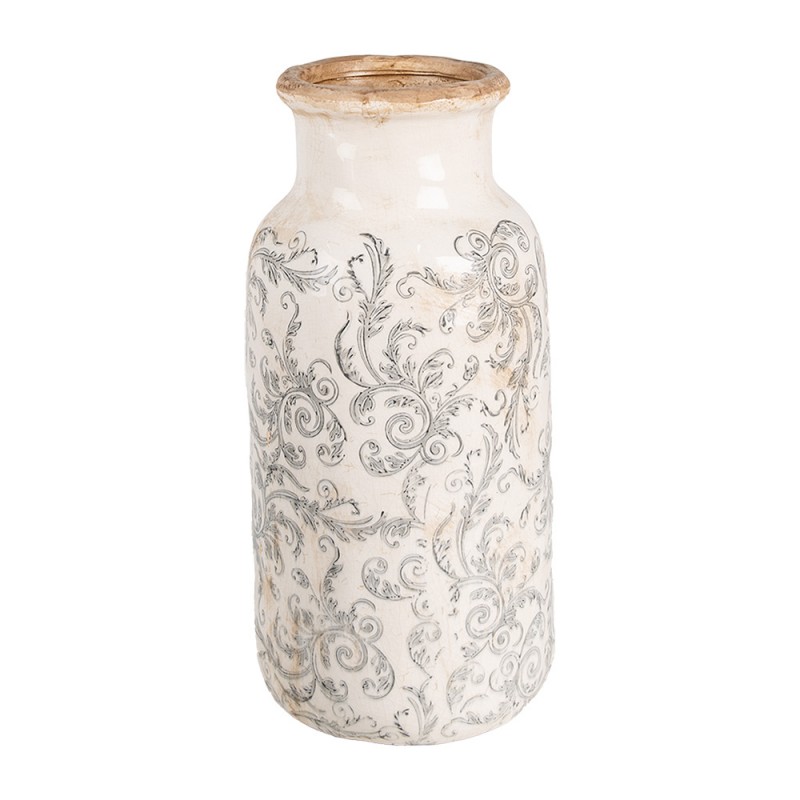 6CE1927L Vase Ø 15x32 cm Beige Grau Keramik Blumen