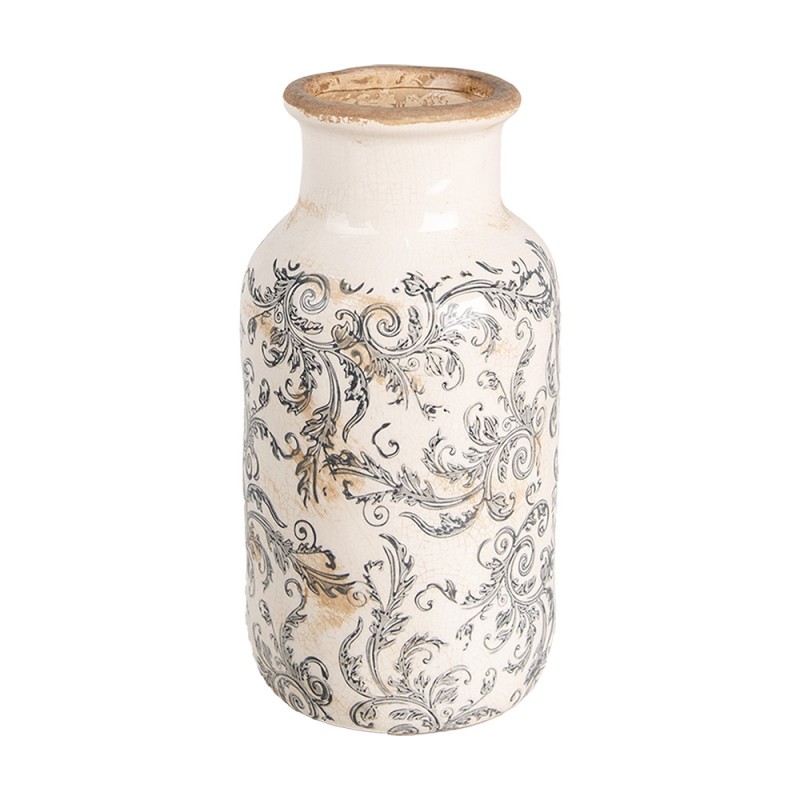 6CE1927M Vase Ø 14x26 cm Beige Grau Keramik Blumen