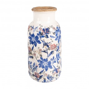 26CE1928L Vaso  Ø 15x32 cm Beige Blu  Ceramica Fiori