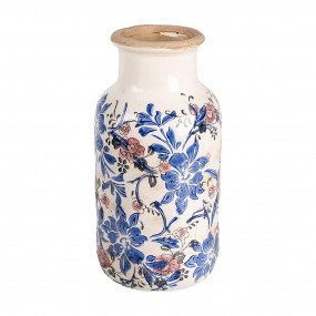 26CE1928M Vase Ø 14x26 cm Beige Blau Keramik Blumen