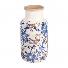 26CE1928M Vase Ø 14x26 cm Beige Blau Keramik Blumen