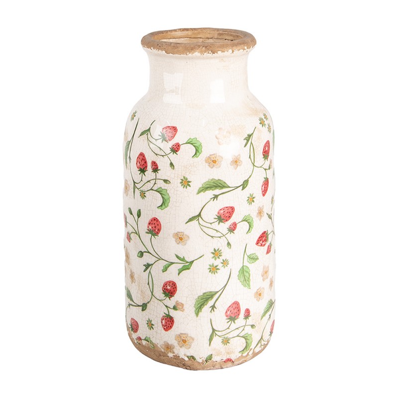 6CE1933L Vase Ø 15x32 cm Beige Rot Keramik Erdbeeren