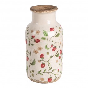 26CE1933M Vase Ø 14x26 cm Beige Rot Keramik Erdbeeren