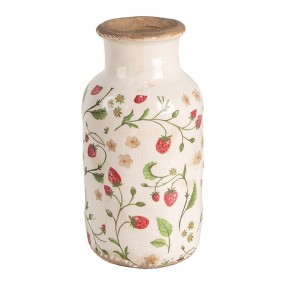 26CE1933M Vase Ø 14x26 cm Beige Rot Keramik Erdbeeren