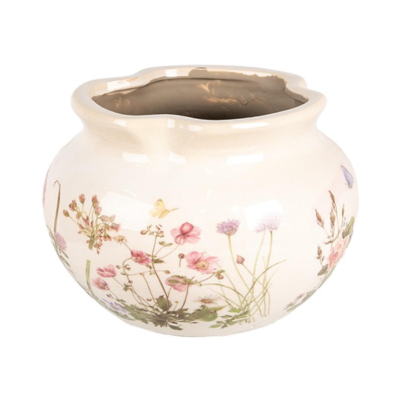 6CE1944M Pot de fleurs Ø 20x14 cm Beige Rose Céramique Roses Pot de fleurs d'intérieur