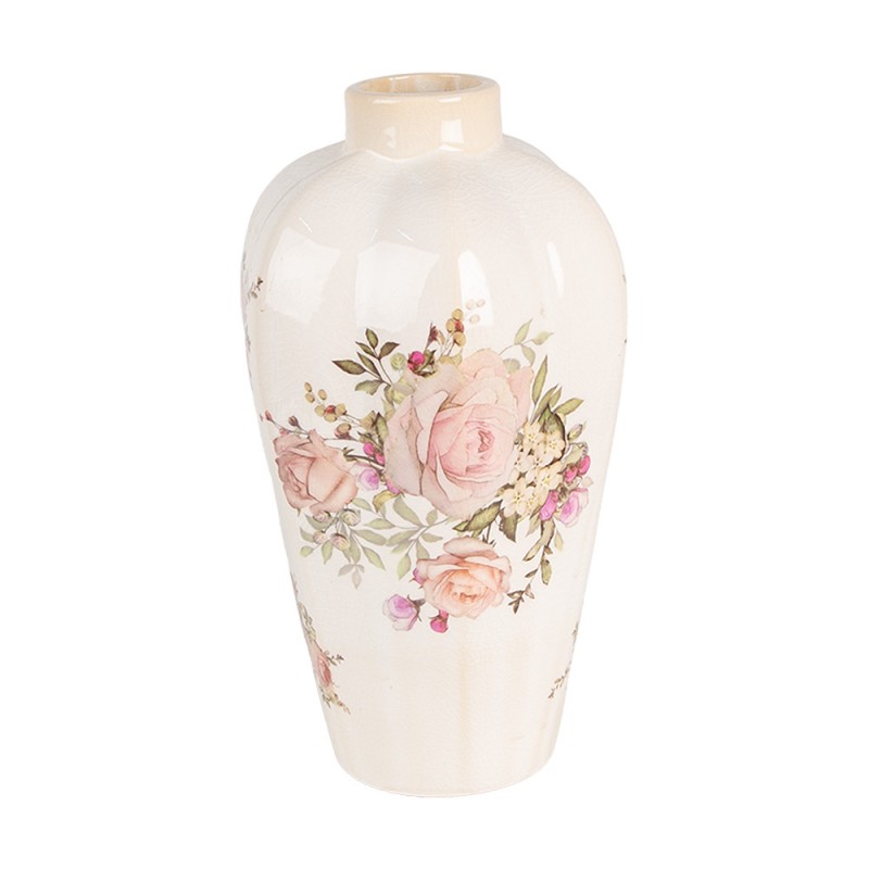 6CE1963S Vase Ø 17x30 cm Beige Pink Ceramic Roses