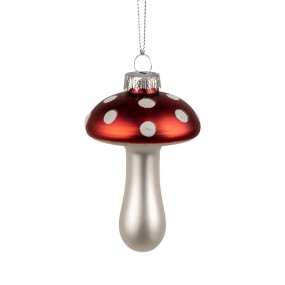 26GL4471 Ornement de Noël Champignon Ø 6x9 cm Rouge Blanc Verre Décorations d'arbre de Noël