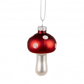 26GL4477 Ornement de Noël Champignon Ø 4x7 cm Rouge Blanc Verre Décorations d'arbre de Noël