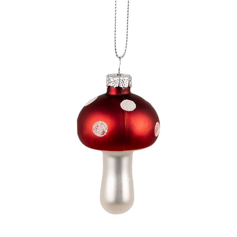 6GL4477 Ornement de Noël Champignon Ø 4x7 cm Rouge Blanc Verre Décorations d'arbre de Noël