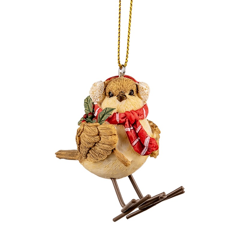 6PR2797GG Decoratie Hanger Vogel 5x3x7 cm Bruin Kunststof