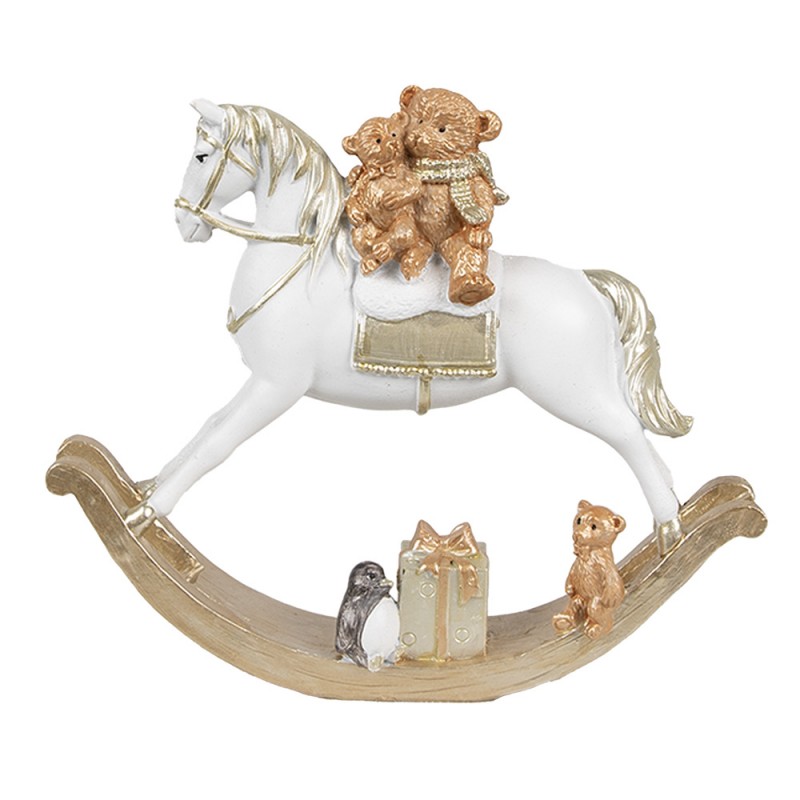 6PR4921GG Figurine Cheval à bascule 15 cm Blanc Plastique Décoration de Noël