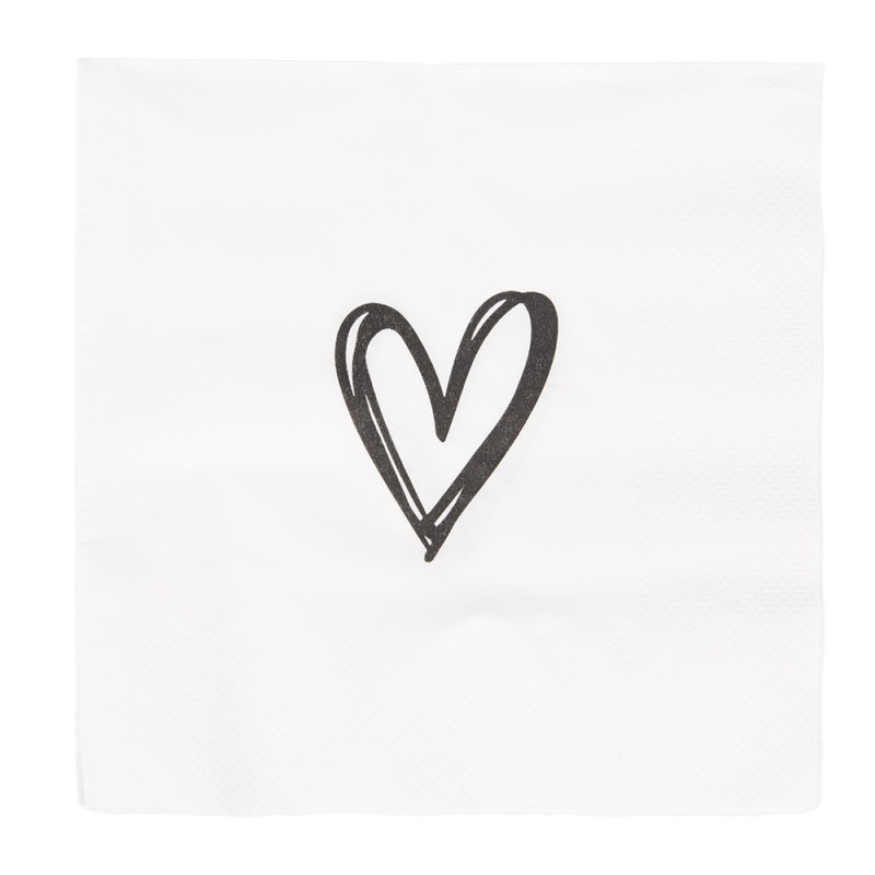 73087 Napkins Paper Set of 20 33x33 cm White Paper Heart